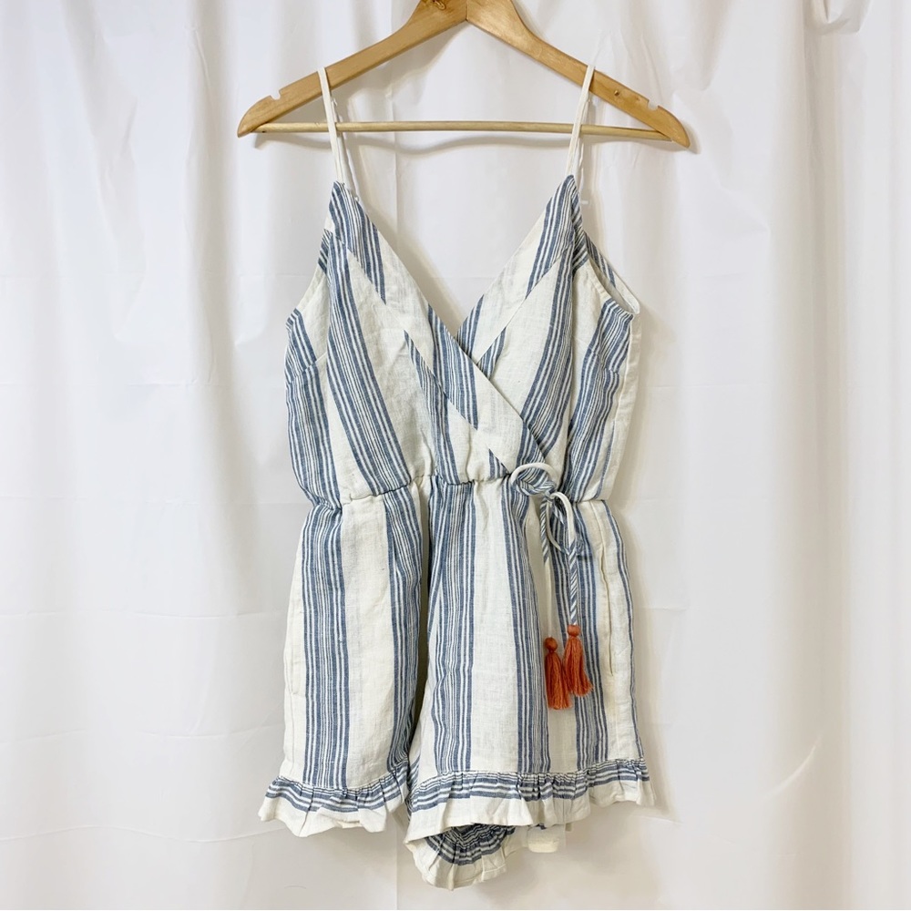 Tularosa Linen Blue & White Striped Romper XS